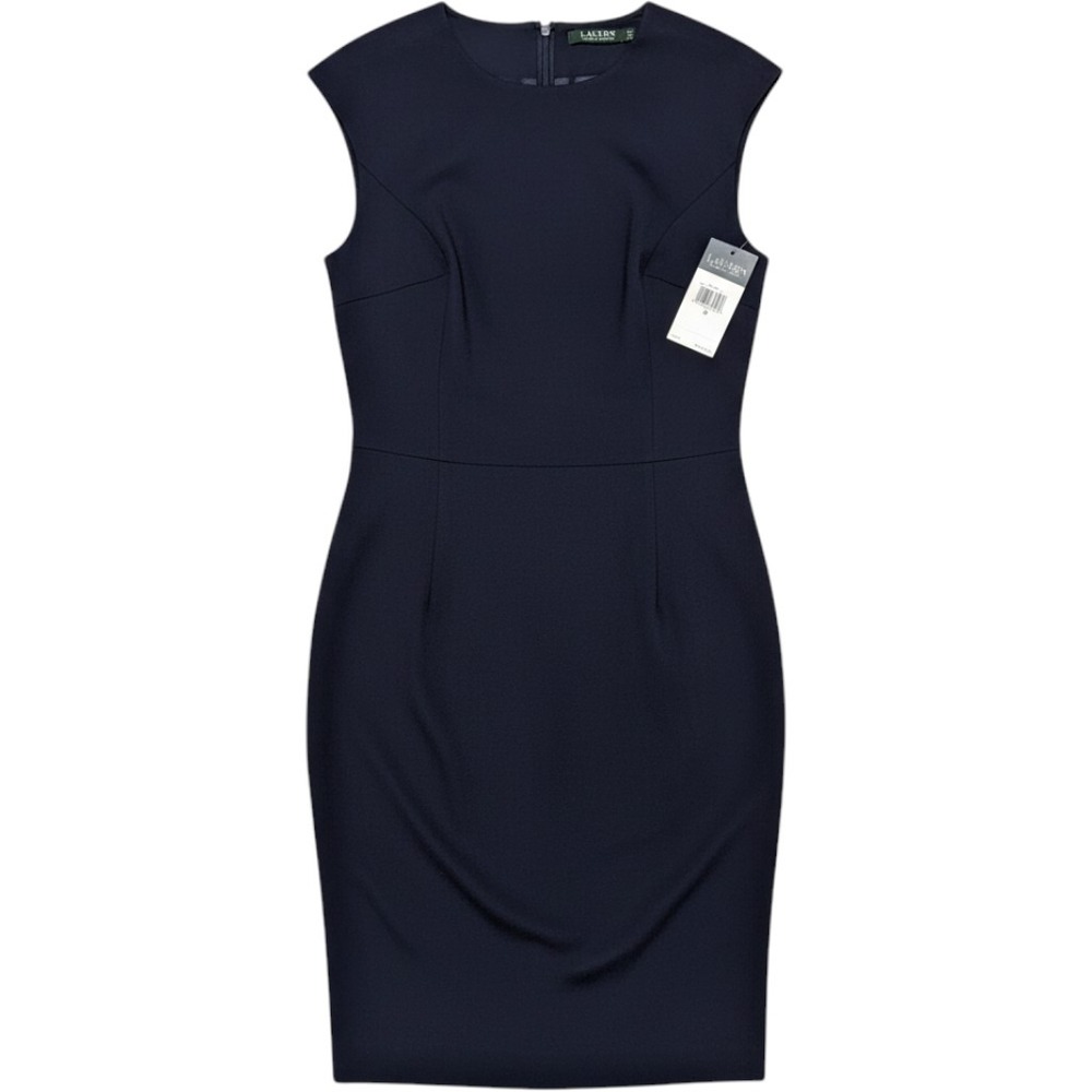 Lauren Ralph Lauren Dress Womens 6 Navy Sheath Sleeveless Crew Neck Professional